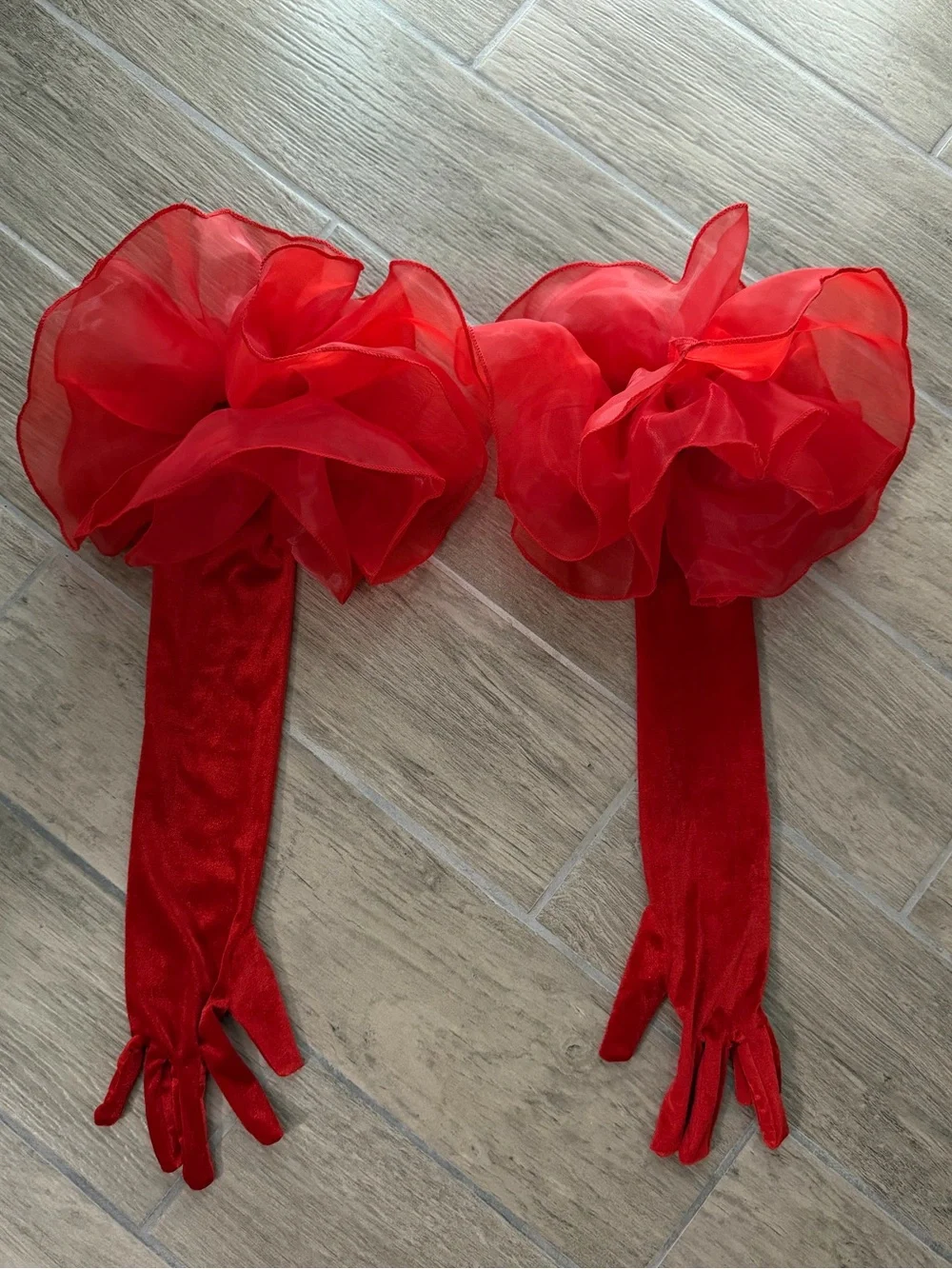 Dramatic Red Velvet Gloves with Ruffle Cuffs